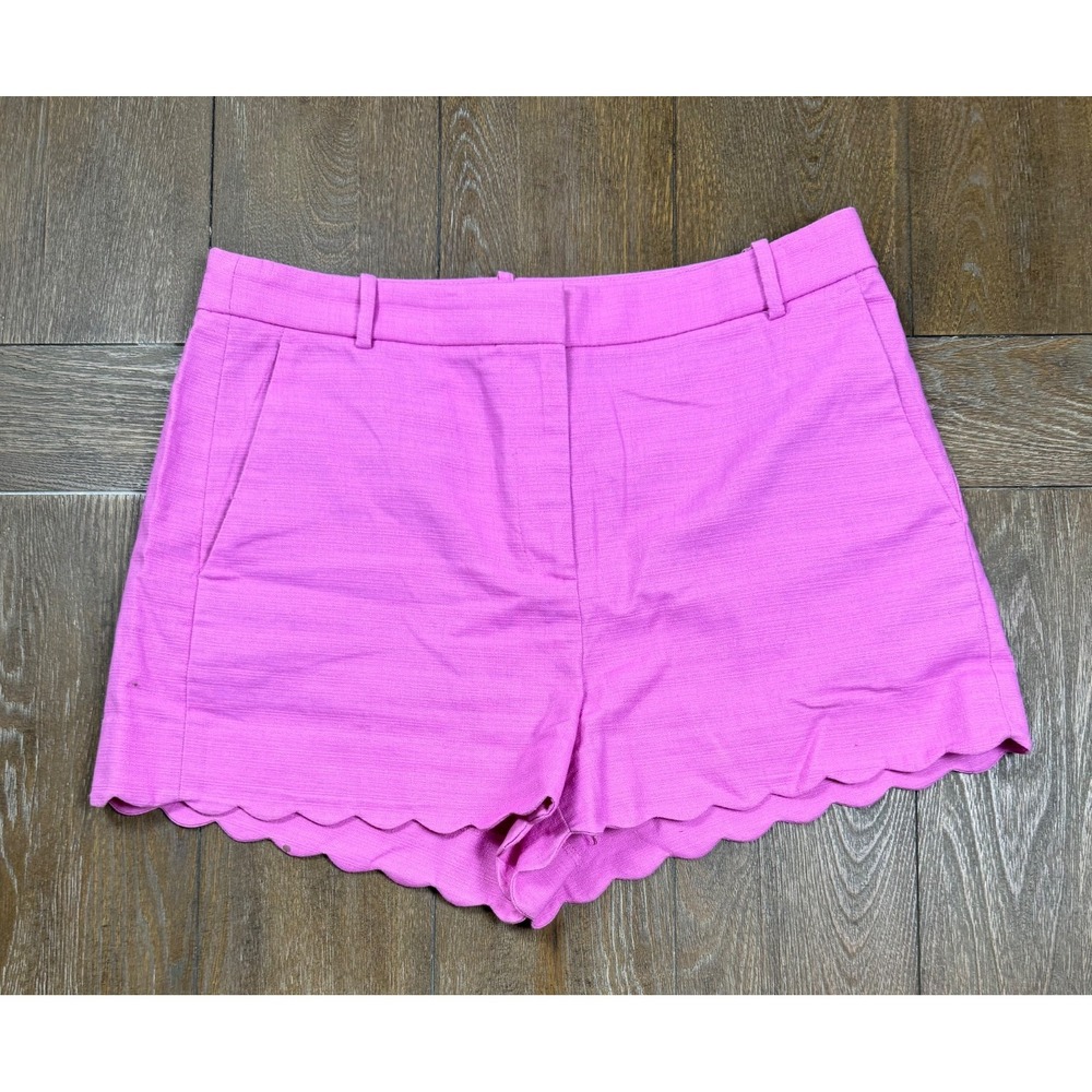 J.CREW  Pink Scalloped Hem Shorts Women Size 10 Linen‎ Blend Preppy Resort